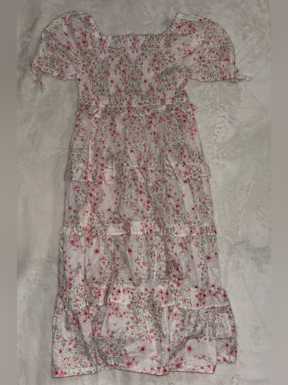 Nanette Lepore Pink Floral Tiered Dress with Puff Sleeves